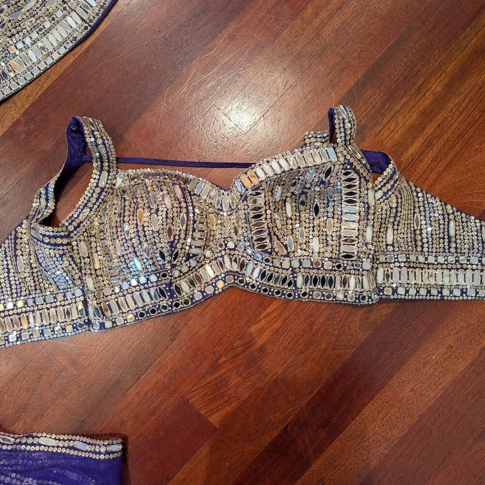 Stunning royal purple mirror lehenga choli w net dupatta - Picture 2 of 6